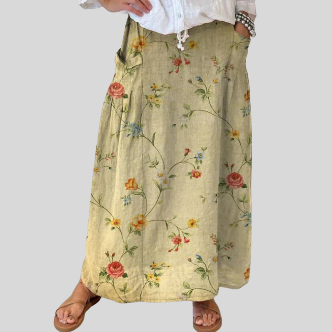 Floral Pocket Skirt with Elastic Waist for Women
