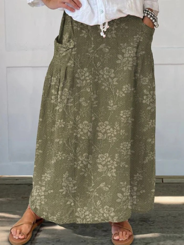 Floral Pocket Skirt with Elastic Waist for Women