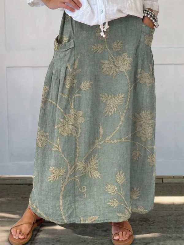 Floral Pocket Skirt with Elastic Waist for Women