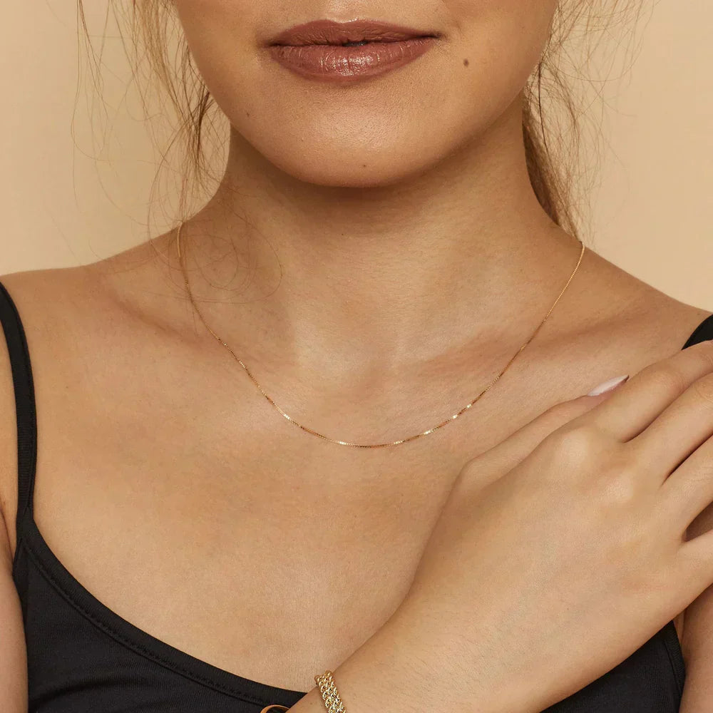 Gold Box Pendant Necklace | Modern Minimalist Chain Necklace