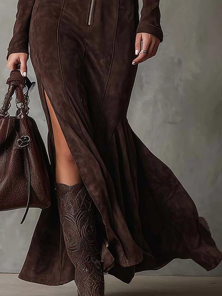 Brown Belted Maxi Dress - Flowy Bohemian Long Dress