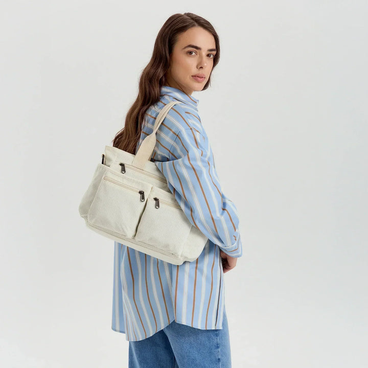 Corduroy Crossbody Bag with Adjustable Strap and Multiple Pockets