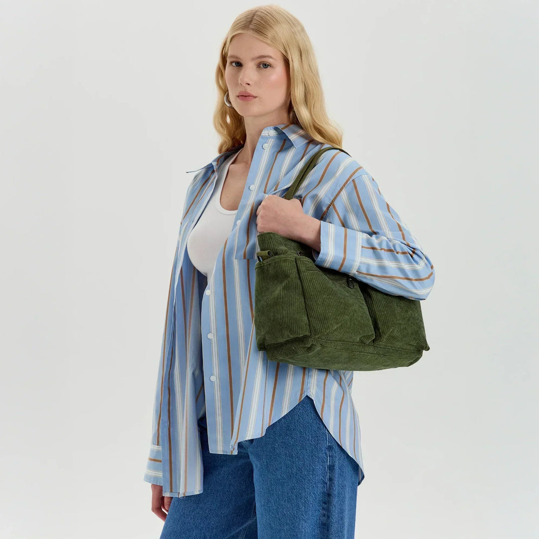 Corduroy Crossbody Bag with Adjustable Strap and Multiple Pockets