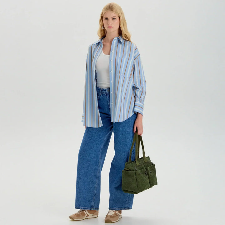 Corduroy Crossbody Bag with Adjustable Strap and Multiple Pockets