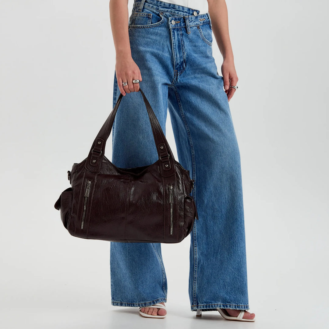 Vegan Leather Crossbody Bag - Structured Tote with Laptop Compartment