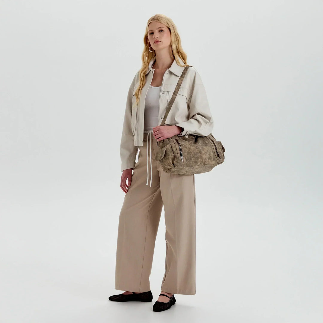 Vegan Leather Crossbody Bag - Structured Tote with Laptop Compartment