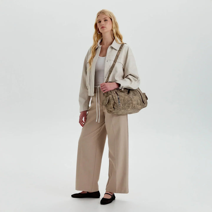 Vegan Leather Crossbody Bag - Structured Tote with Laptop Compartment