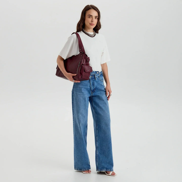 Vegan Leather Crossbody Bag - Structured Tote with Laptop Compartment