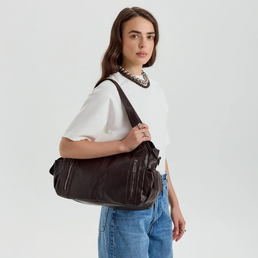 Vegan Leather Crossbody Bag - Structured Tote with Laptop Compartment