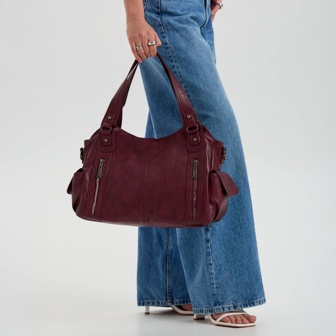 Vegan Leather Crossbody Bag - Structured Tote with Laptop Compartment