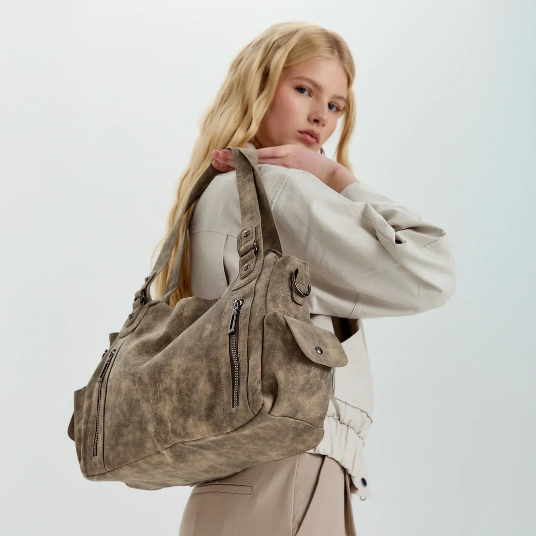 Vegan Leather Crossbody Bag - Structured Tote with Laptop Compartment
