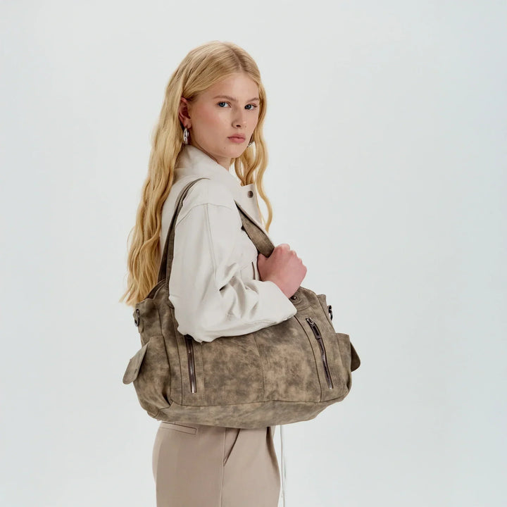 Vegan Leather Crossbody Bag - Structured Tote with Laptop Compartment