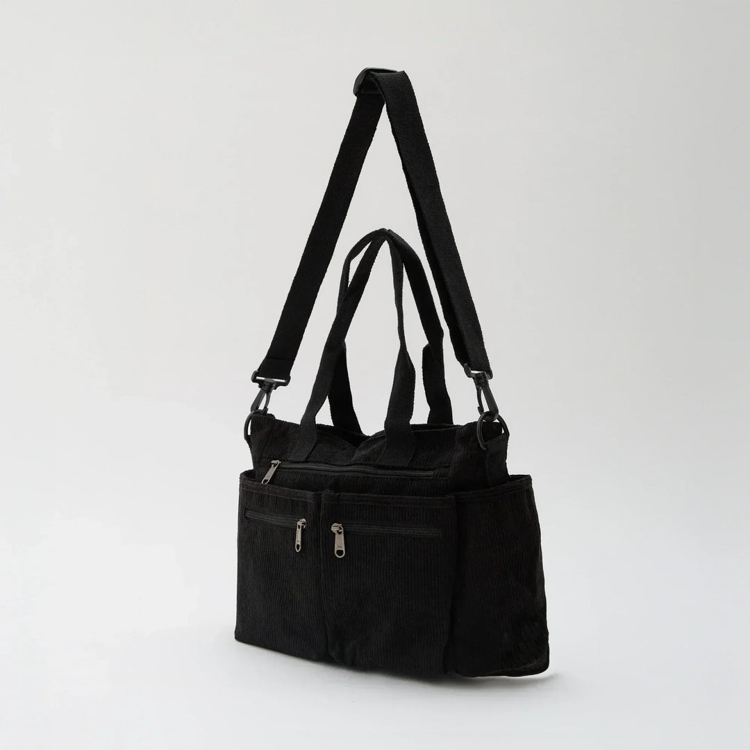 Corduroy Crossbody Bag with Adjustable Strap and Multiple Pockets