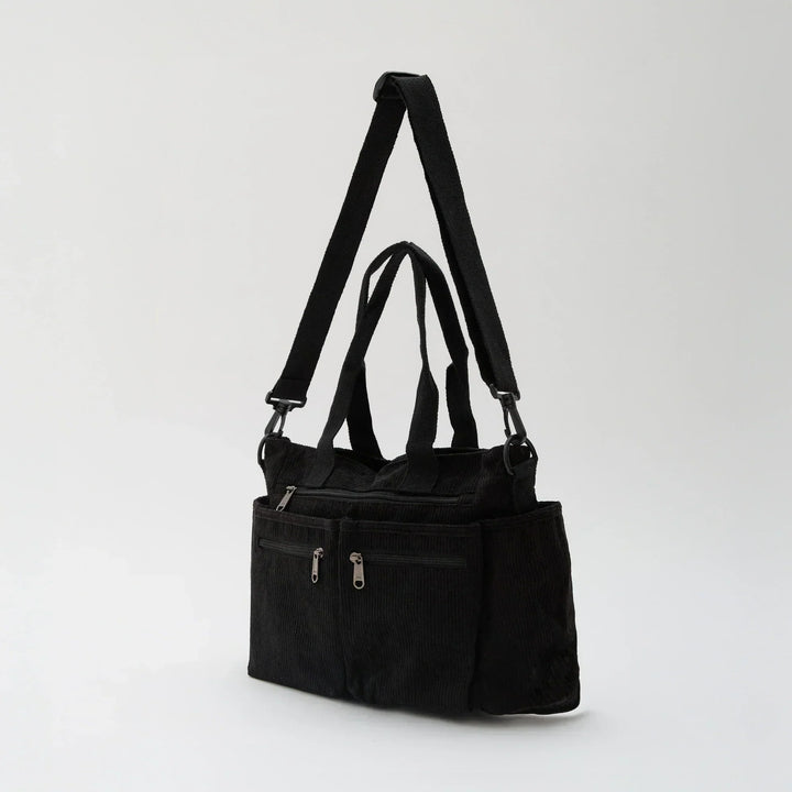 Corduroy Crossbody Bag with Adjustable Strap and Multiple Pockets