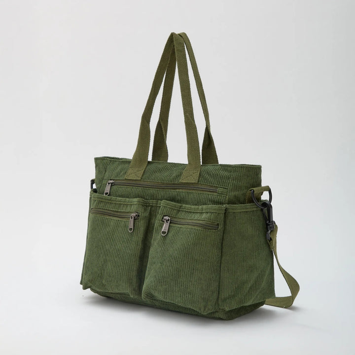 Corduroy Crossbody Bag with Adjustable Strap and Multiple Pockets