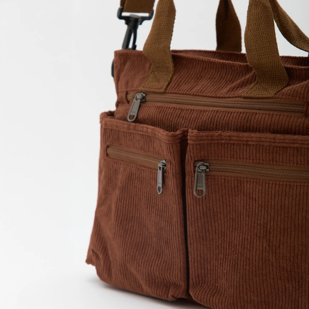 Corduroy Crossbody Bag with Adjustable Strap and Multiple Pockets