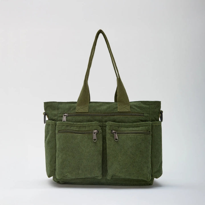Corduroy Crossbody Bag with Adjustable Strap and Multiple Pockets