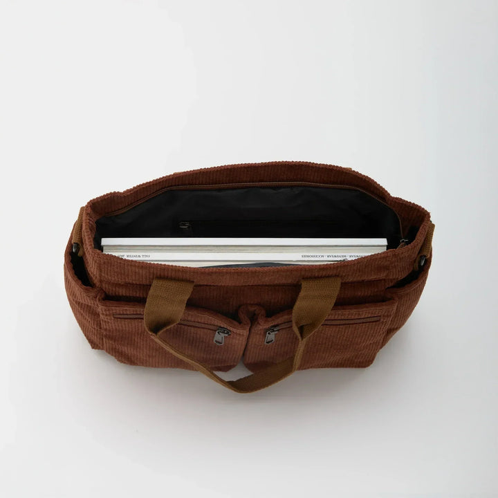 Corduroy Crossbody Bag with Adjustable Strap and Multiple Pockets