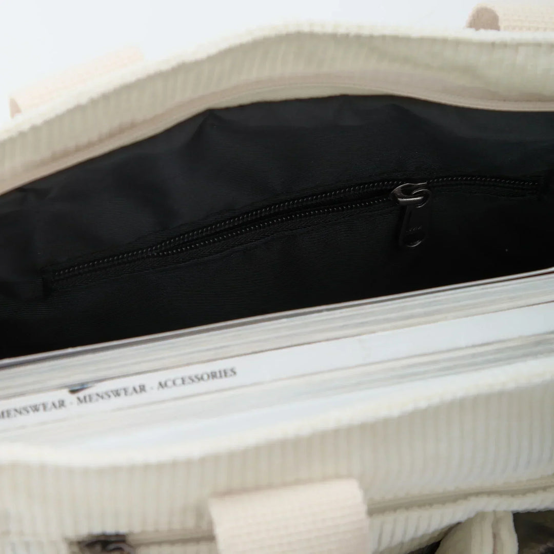 Corduroy Crossbody Bag with Adjustable Strap and Multiple Pockets