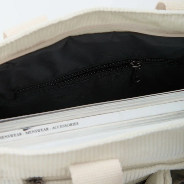Corduroy Crossbody Bag with Adjustable Strap and Multiple Pockets
