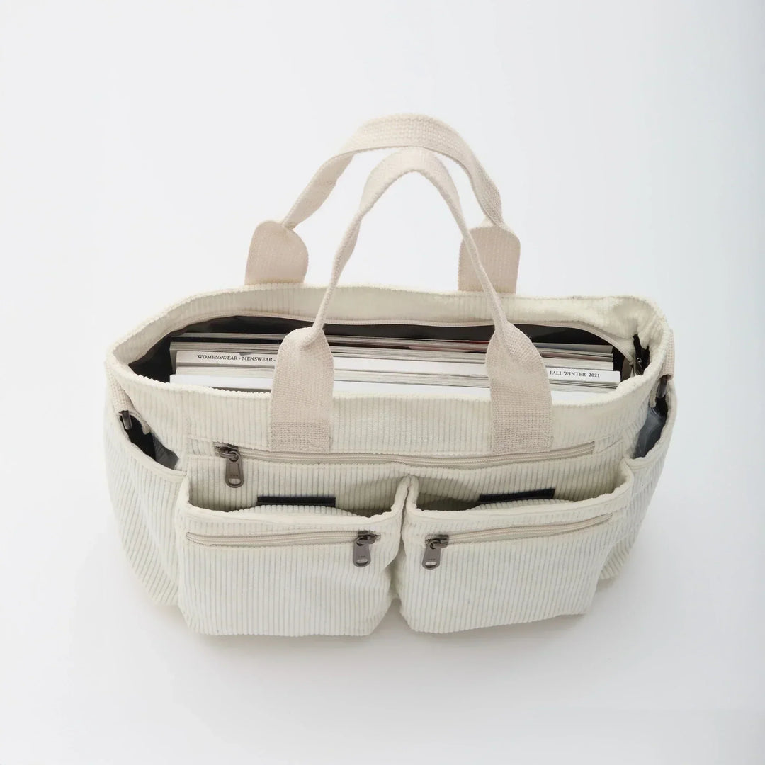 Corduroy Crossbody Bag with Adjustable Strap and Multiple Pockets