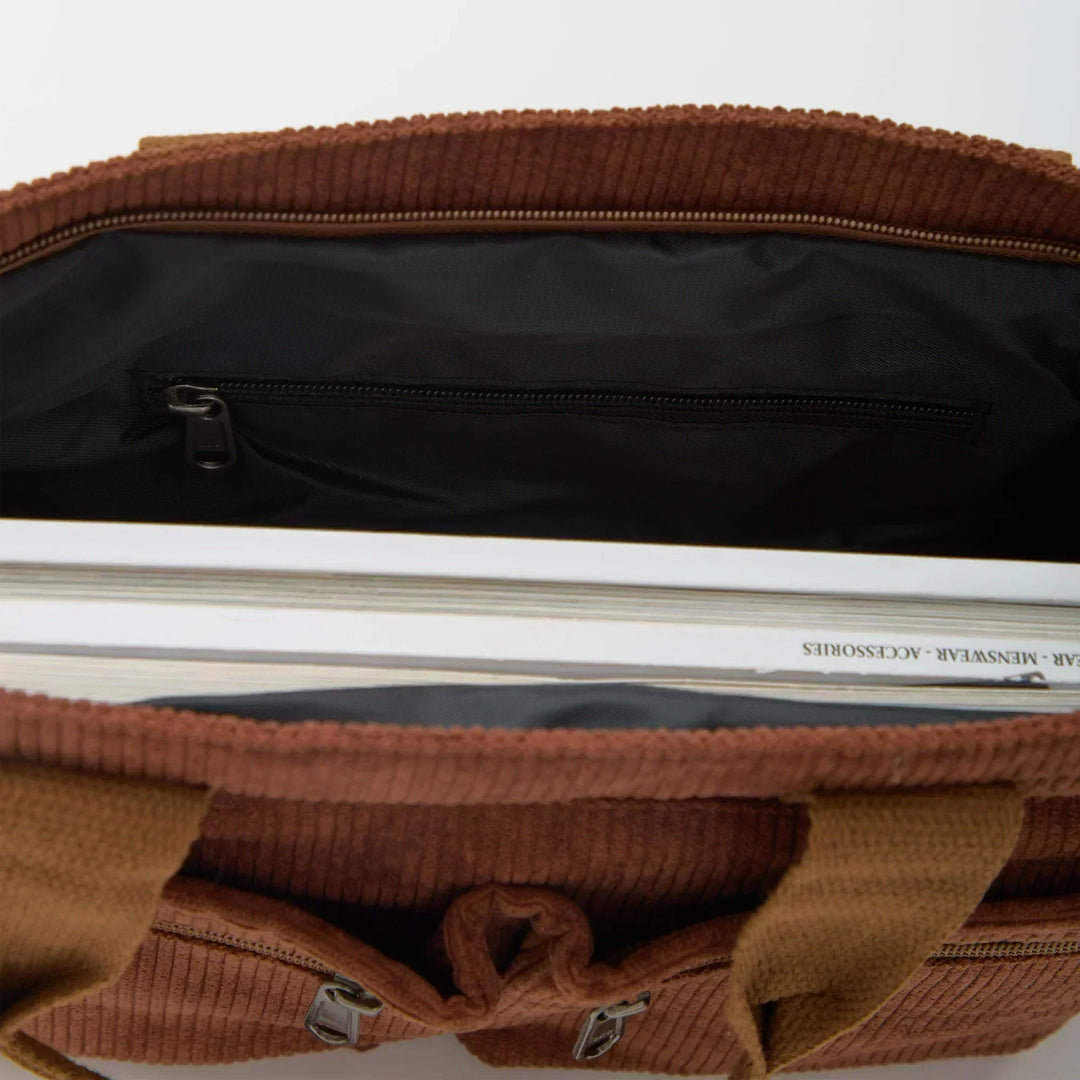 Corduroy Crossbody Bag with Adjustable Strap and Multiple Pockets