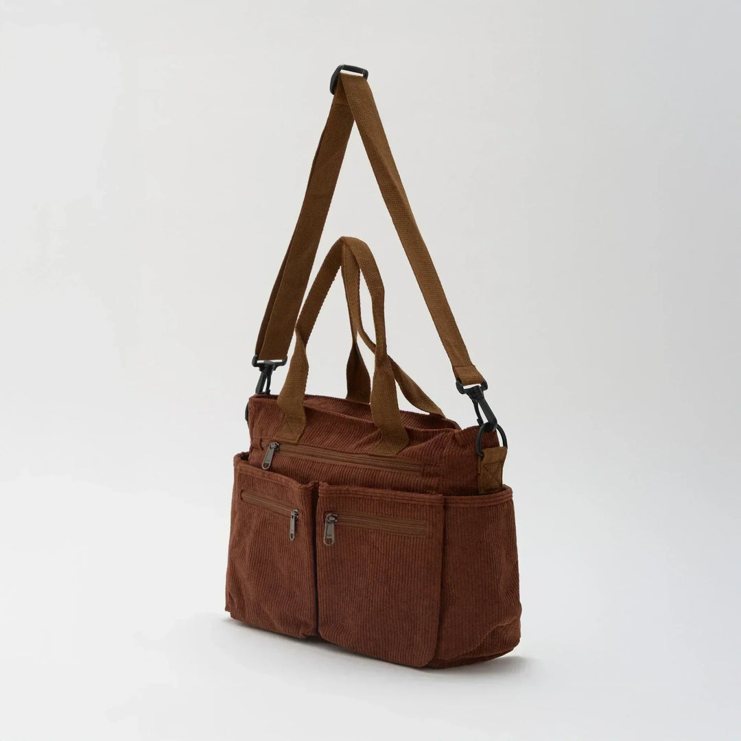 Corduroy Crossbody Bag with Adjustable Strap and Multiple Pockets