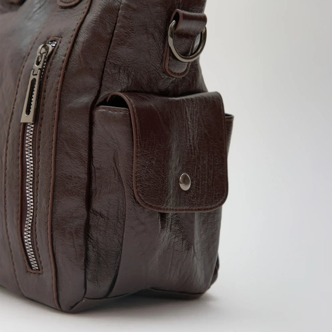 Vegan Leather Crossbody Bag - Structured Tote with Laptop Compartment