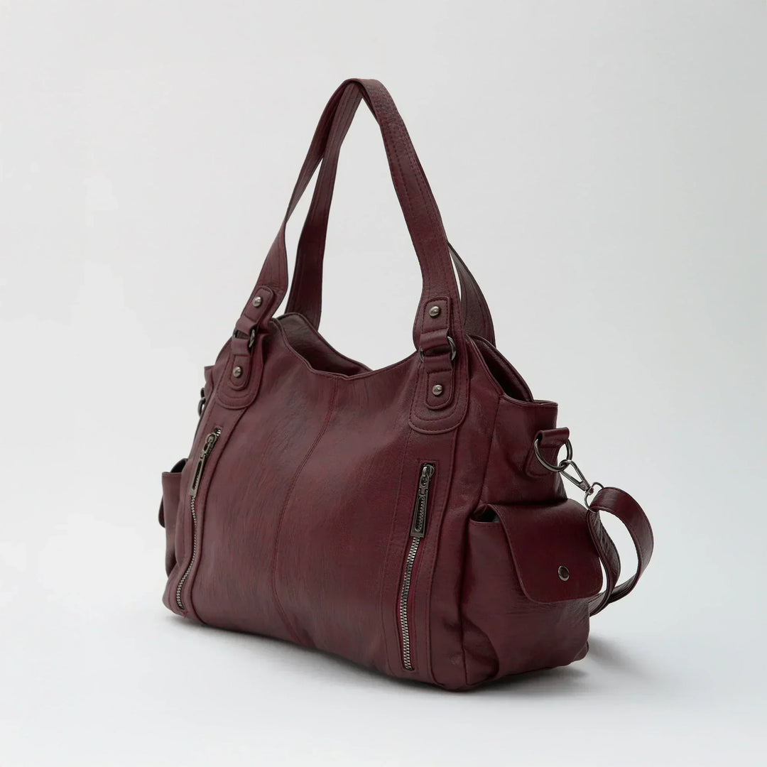 Vegan Leather Crossbody Bag - Structured Tote with Laptop Compartment