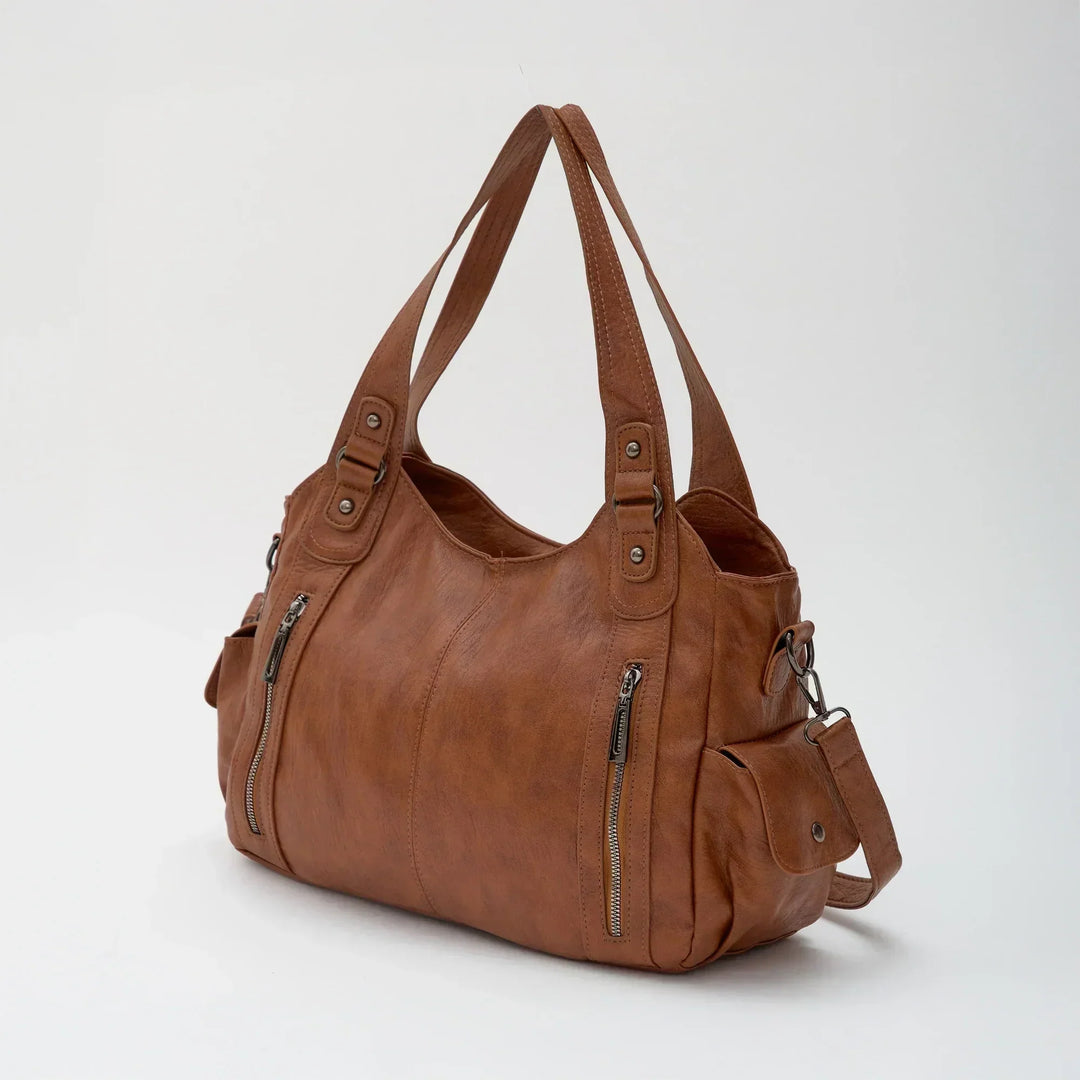 Vegan Leather Crossbody Bag - Structured Tote with Laptop Compartment