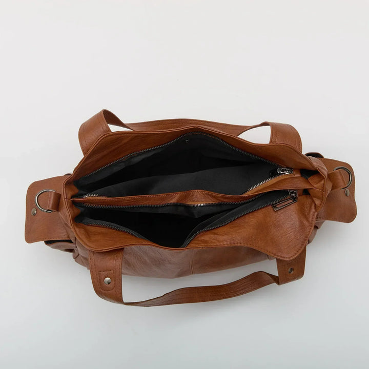 Vegan Leather Crossbody Bag - Structured Tote with Laptop Compartment