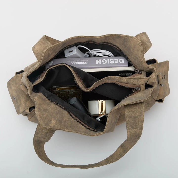 Vegan Leather Crossbody Bag - Structured Tote with Laptop Compartment