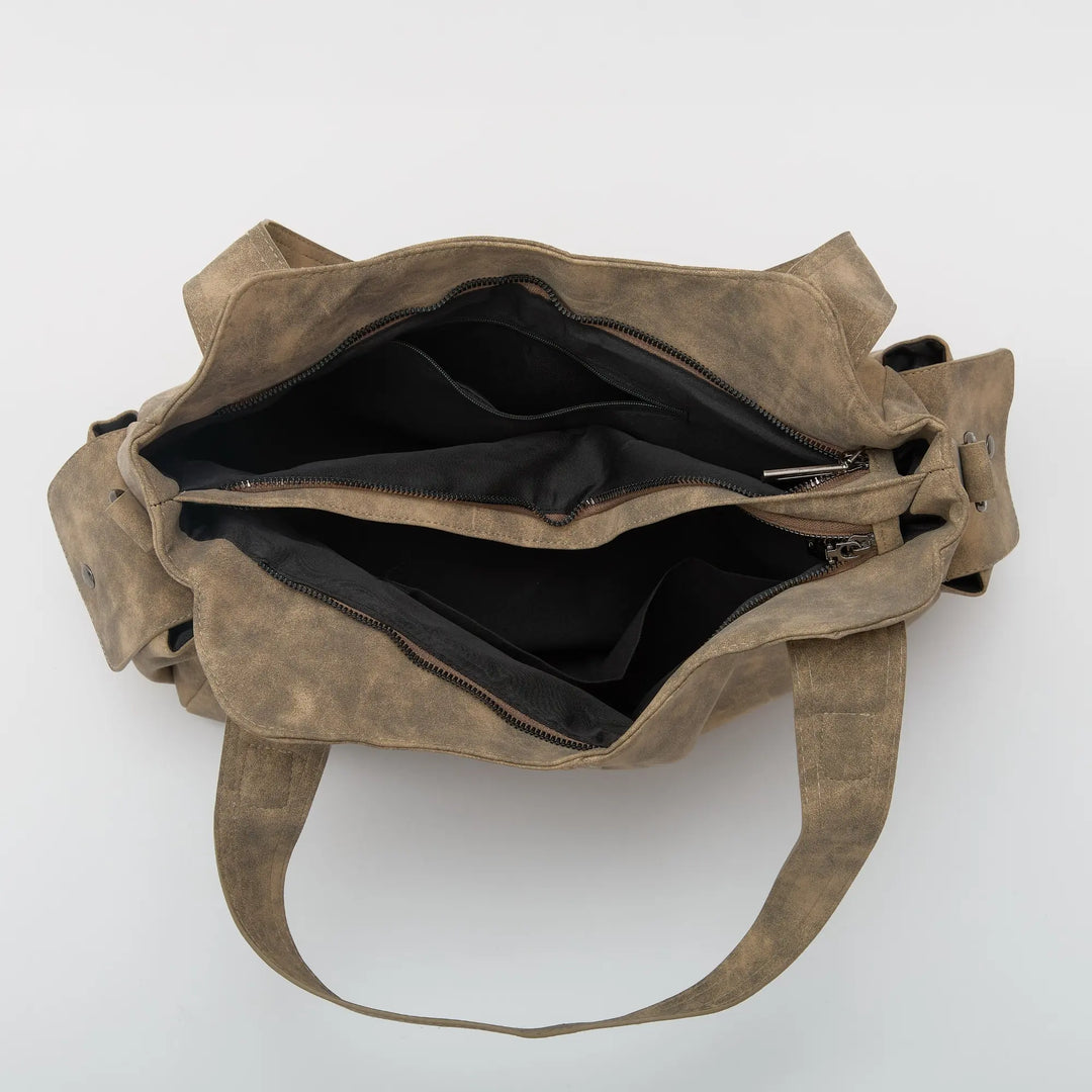 Vegan Leather Crossbody Bag - Structured Tote with Laptop Compartment