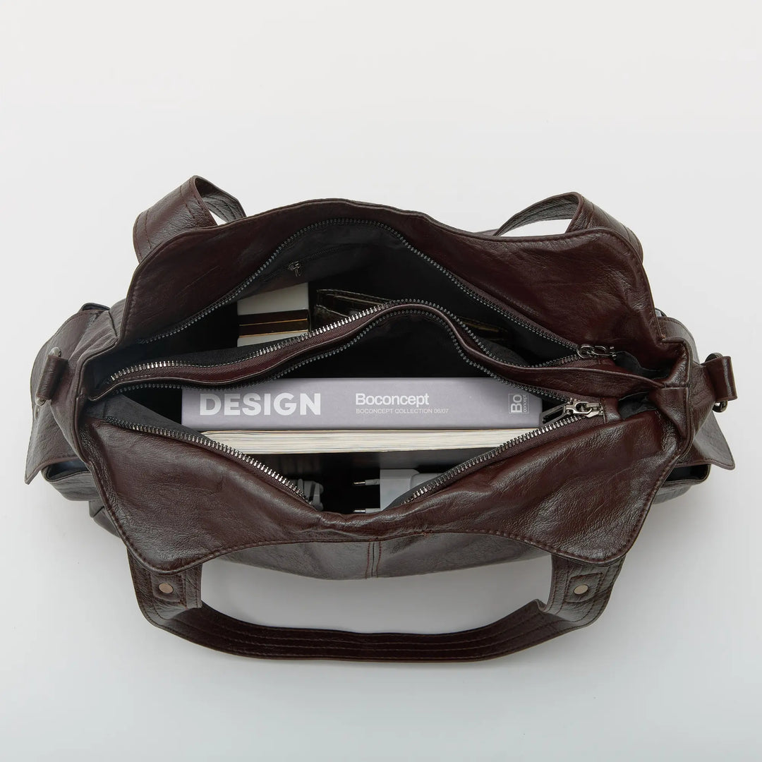 Vegan Leather Crossbody Bag - Structured Tote with Laptop Compartment