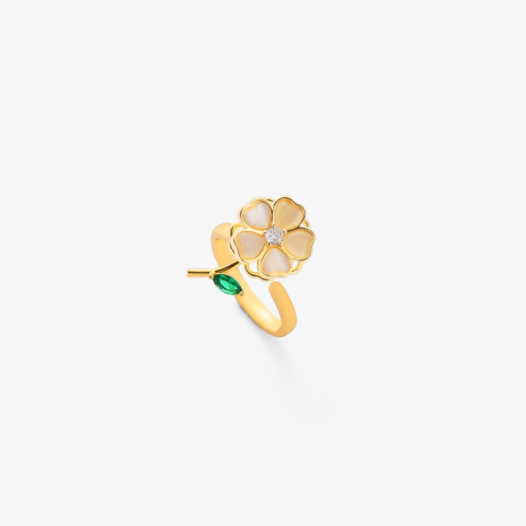Spinning Ring Gold with Emerald Leaf Flower Design
