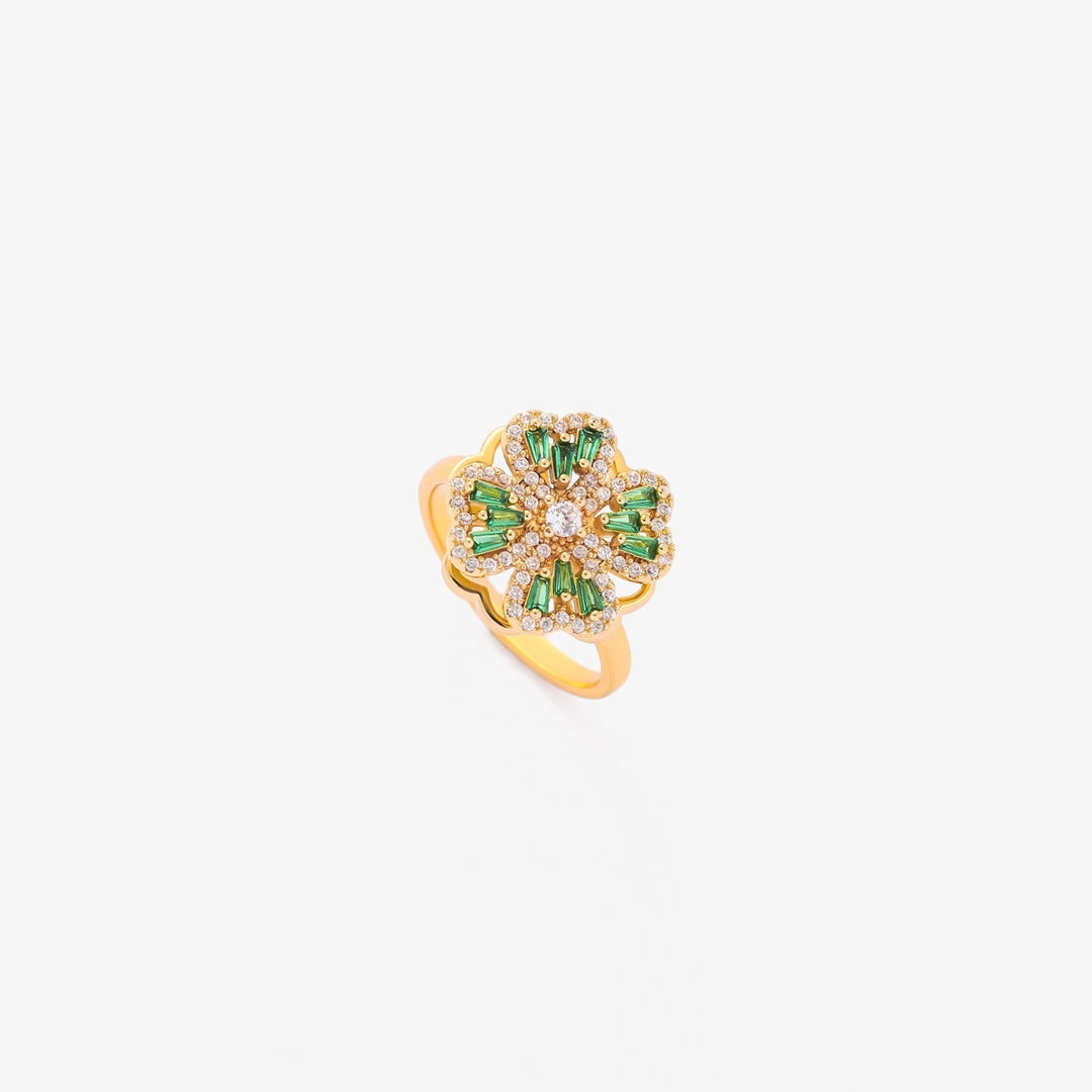 Spinning Ring Gold Emerald Clover Design | Anxiety Relief Jewelry