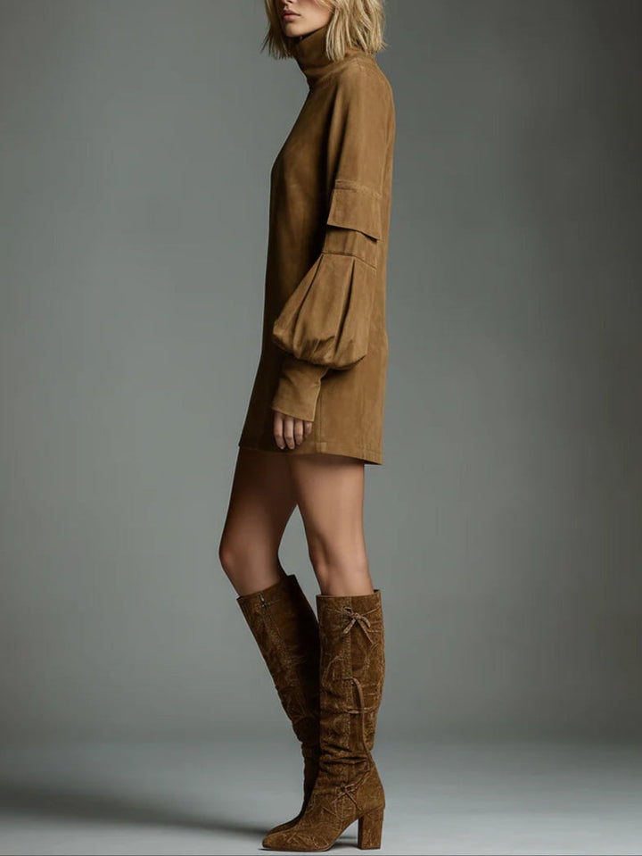High-Neck Suede Mini Dress | Luxe Bohemian Women's Dress