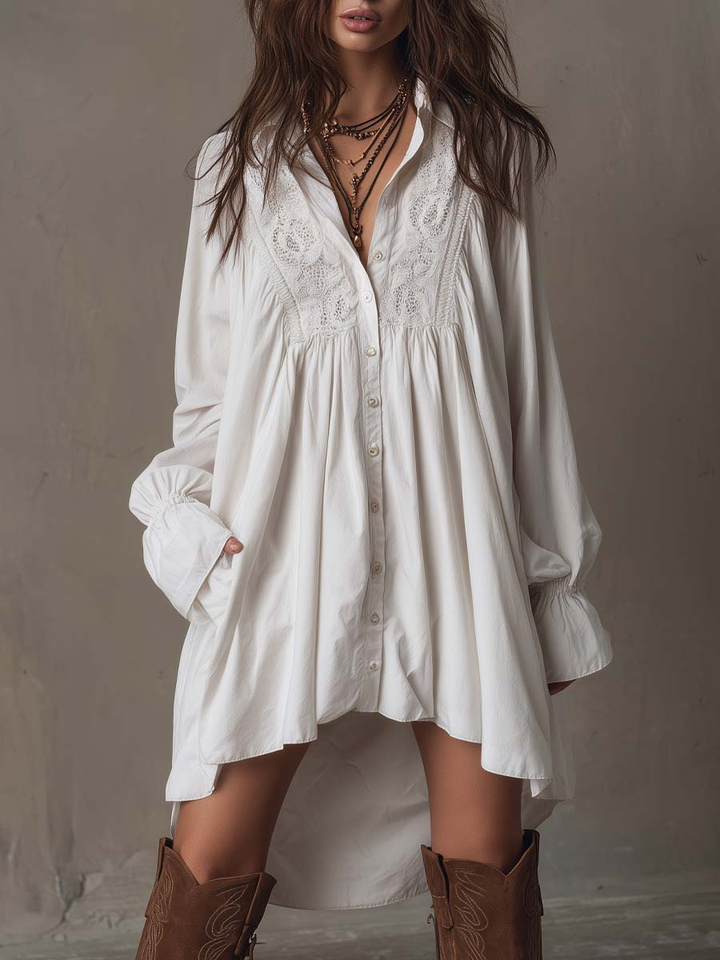 White Lace Midi Dress - Tropical Print Summer Dress