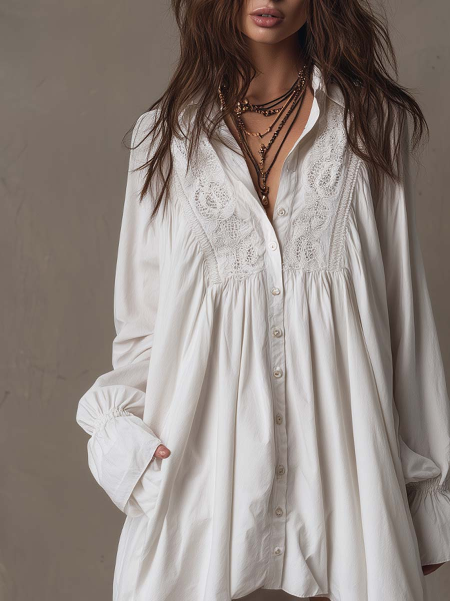 White Lace Midi Dress - Tropical Print Summer Dress
