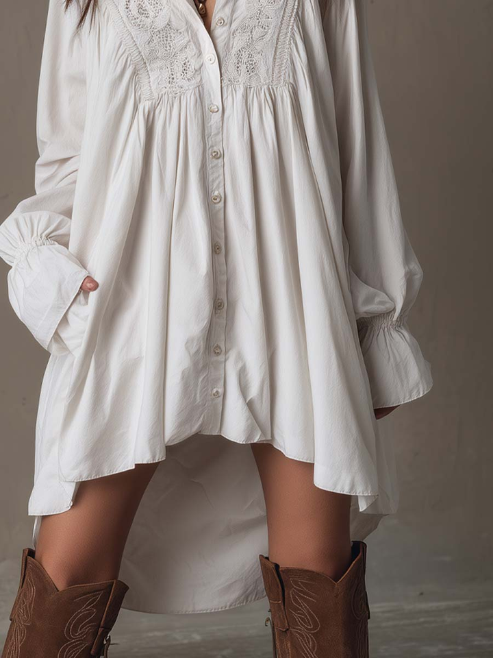 White Lace Midi Dress - Tropical Print Summer Dress