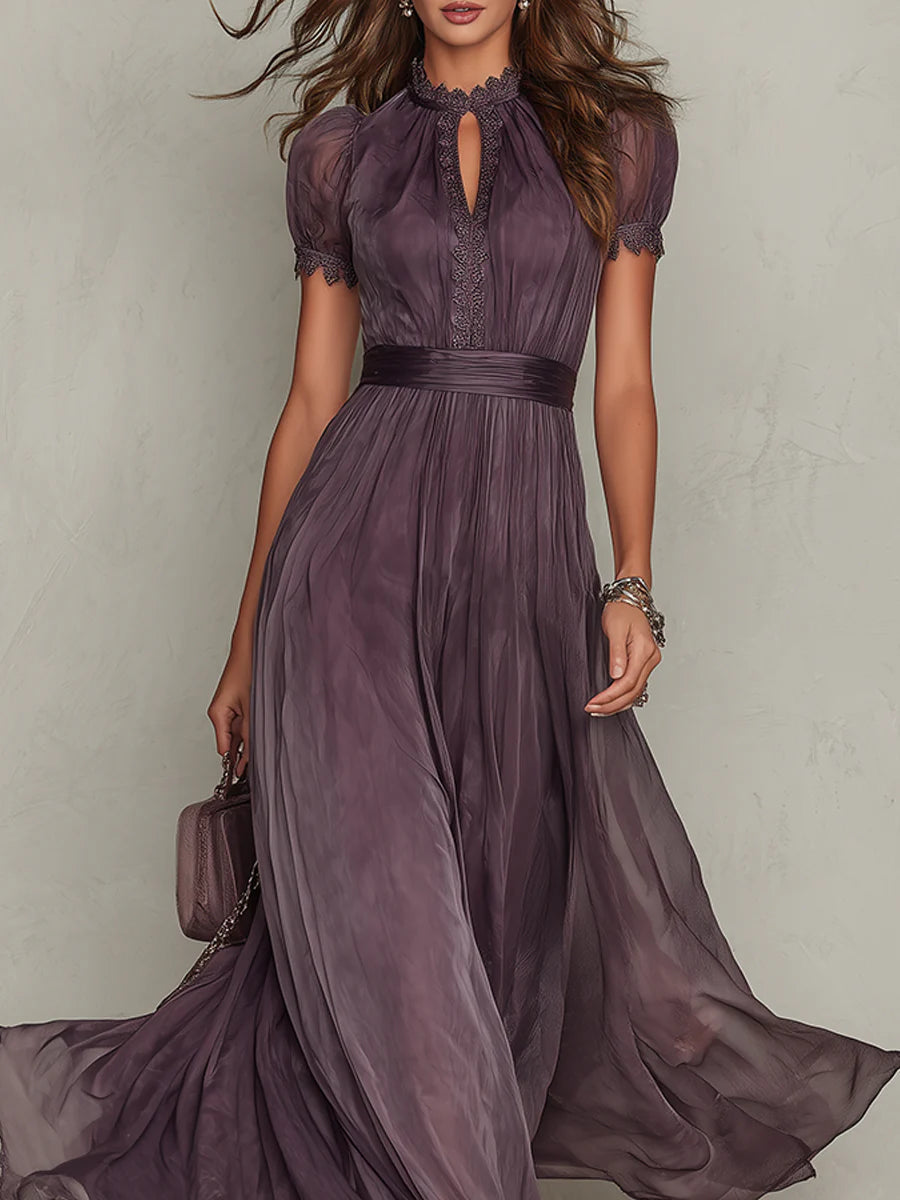 Chiffon Maxi Dress with Lace Trim for Women