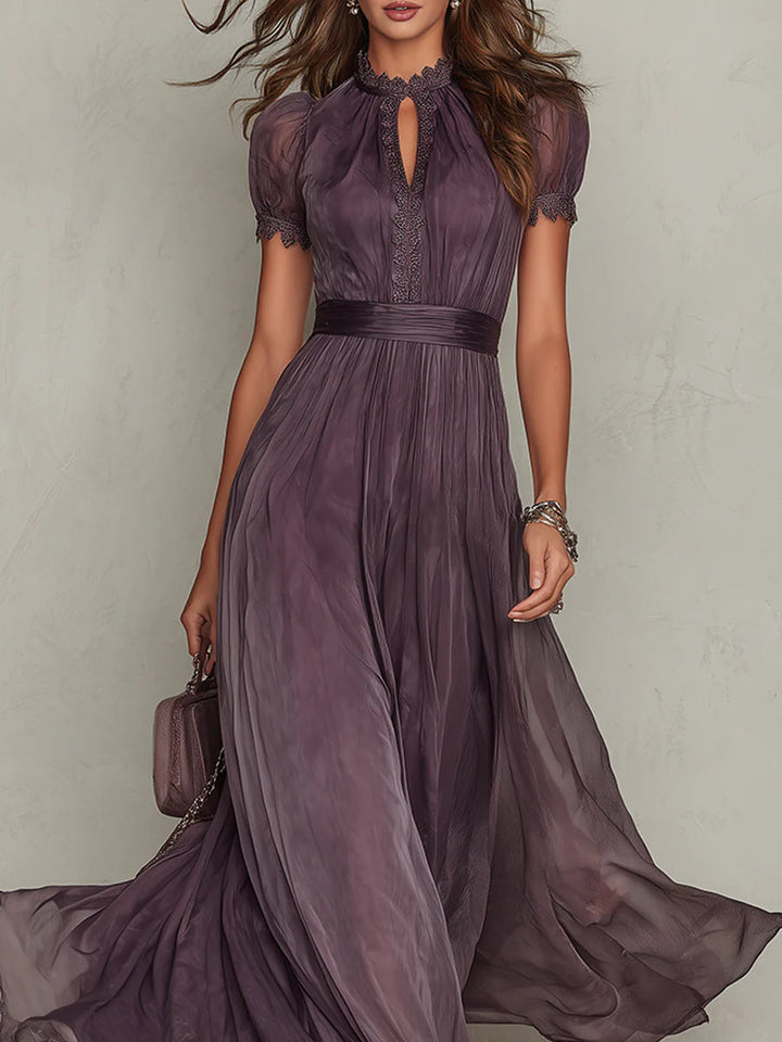 Chiffon Maxi Dress with Lace Trim for Women