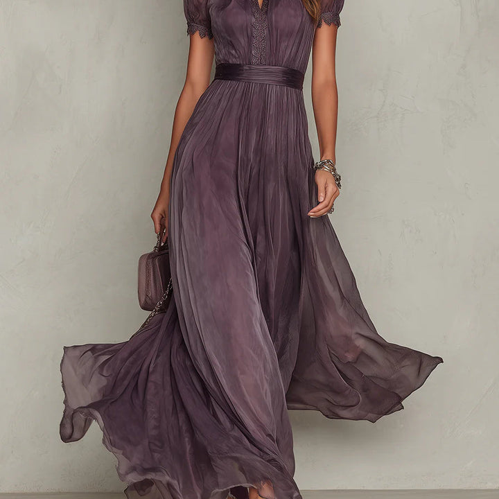 Chiffon Maxi Dress with Lace Trim for Women