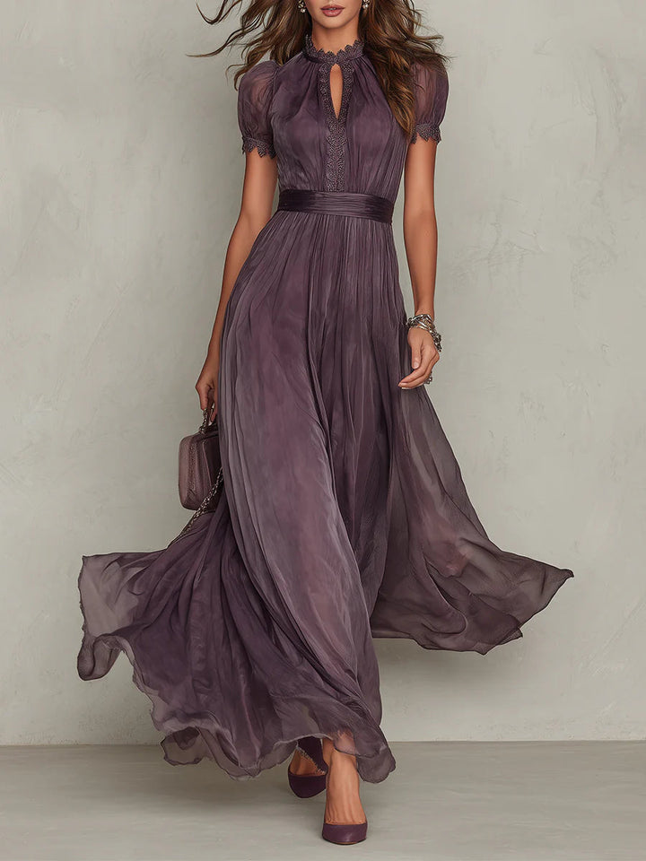 Chiffon Maxi Dress with Lace Trim for Women