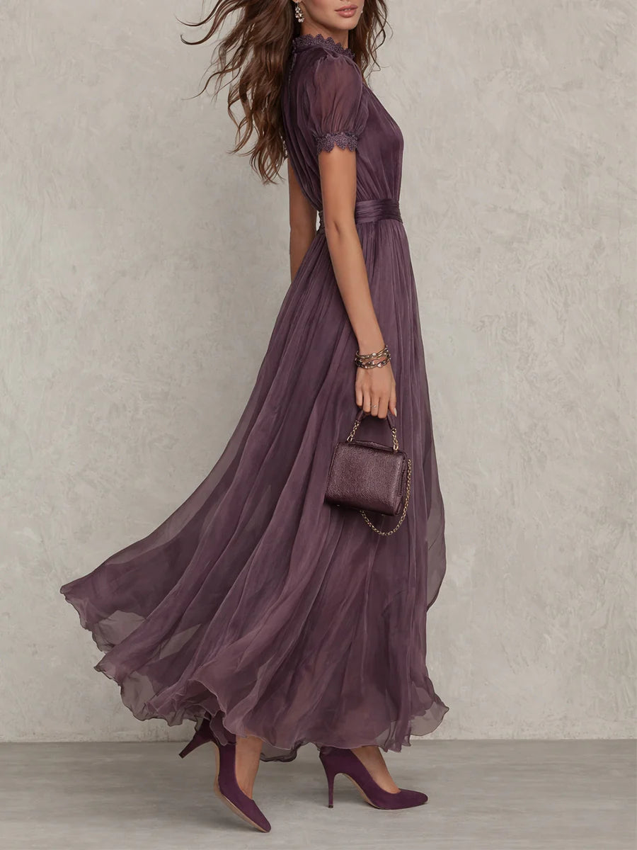 Chiffon Maxi Dress with Lace Trim for Women