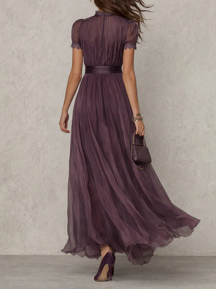 Chiffon Maxi Dress with Lace Trim for Women
