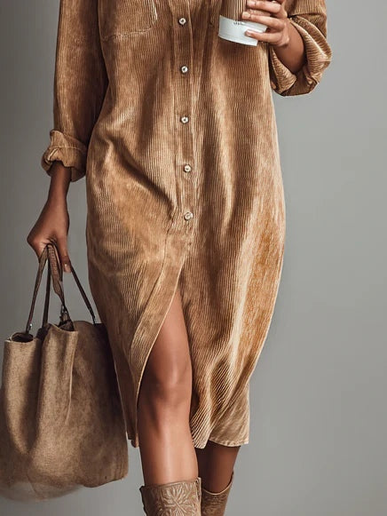 Corduroy Dress Women Long Sleeve Midi Dress