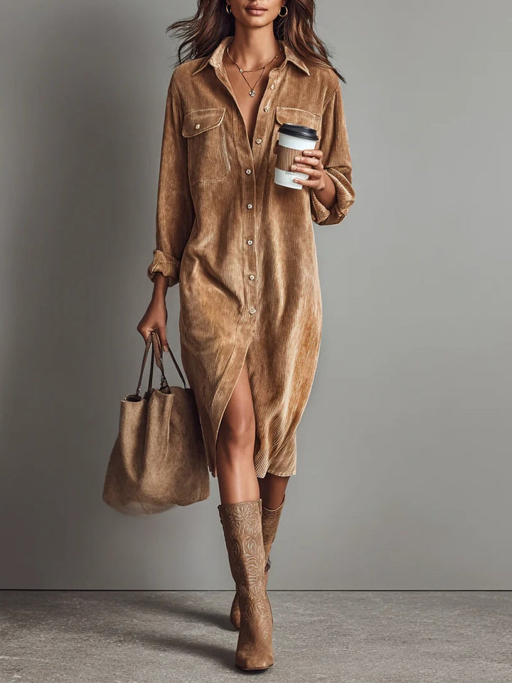 Corduroy Dress Women Long Sleeve Midi Dress