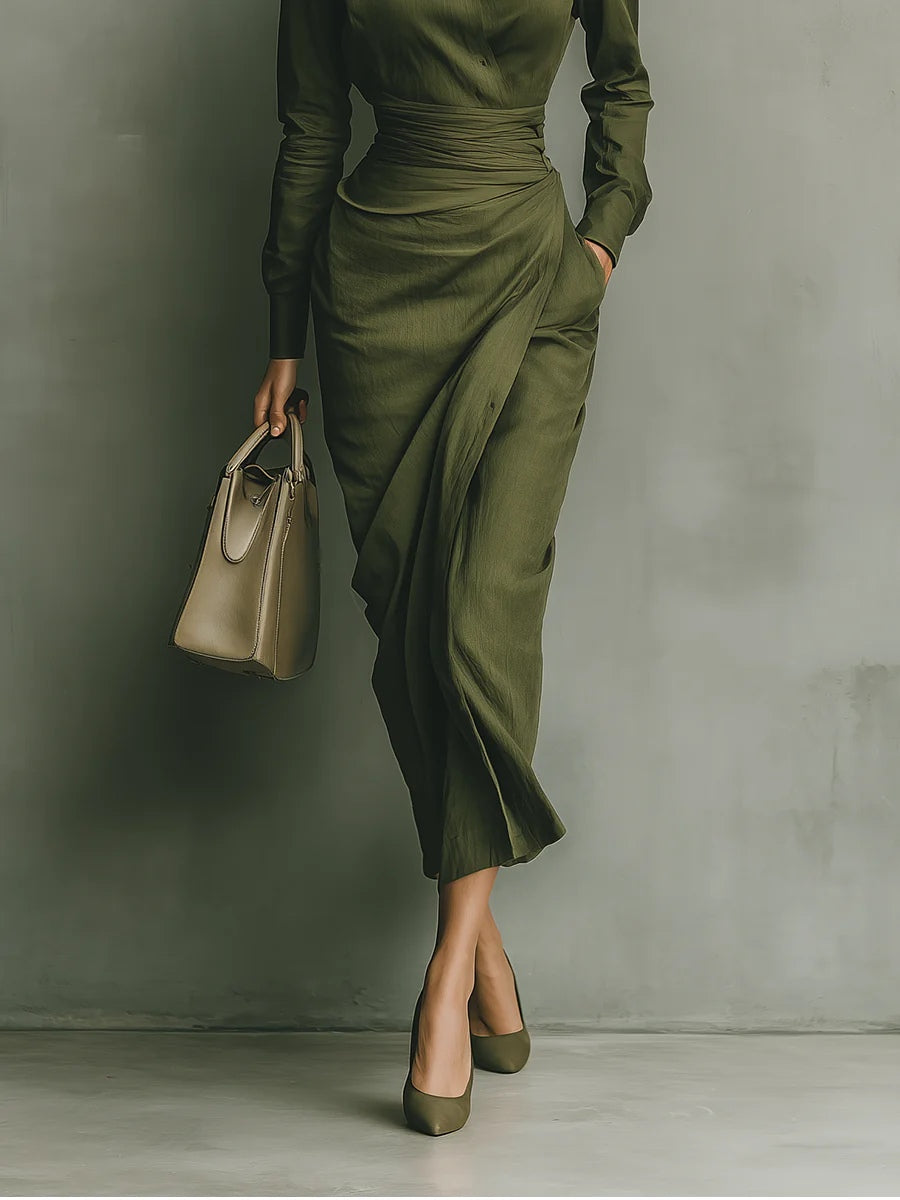 Fitted Maxi Dress - Elegant Long Sleeve Evening Dress