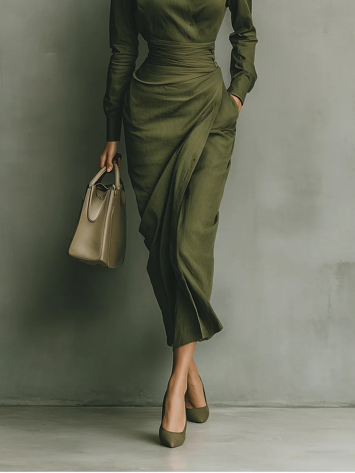 Fitted Maxi Dress - Elegant Long Sleeve Evening Dress